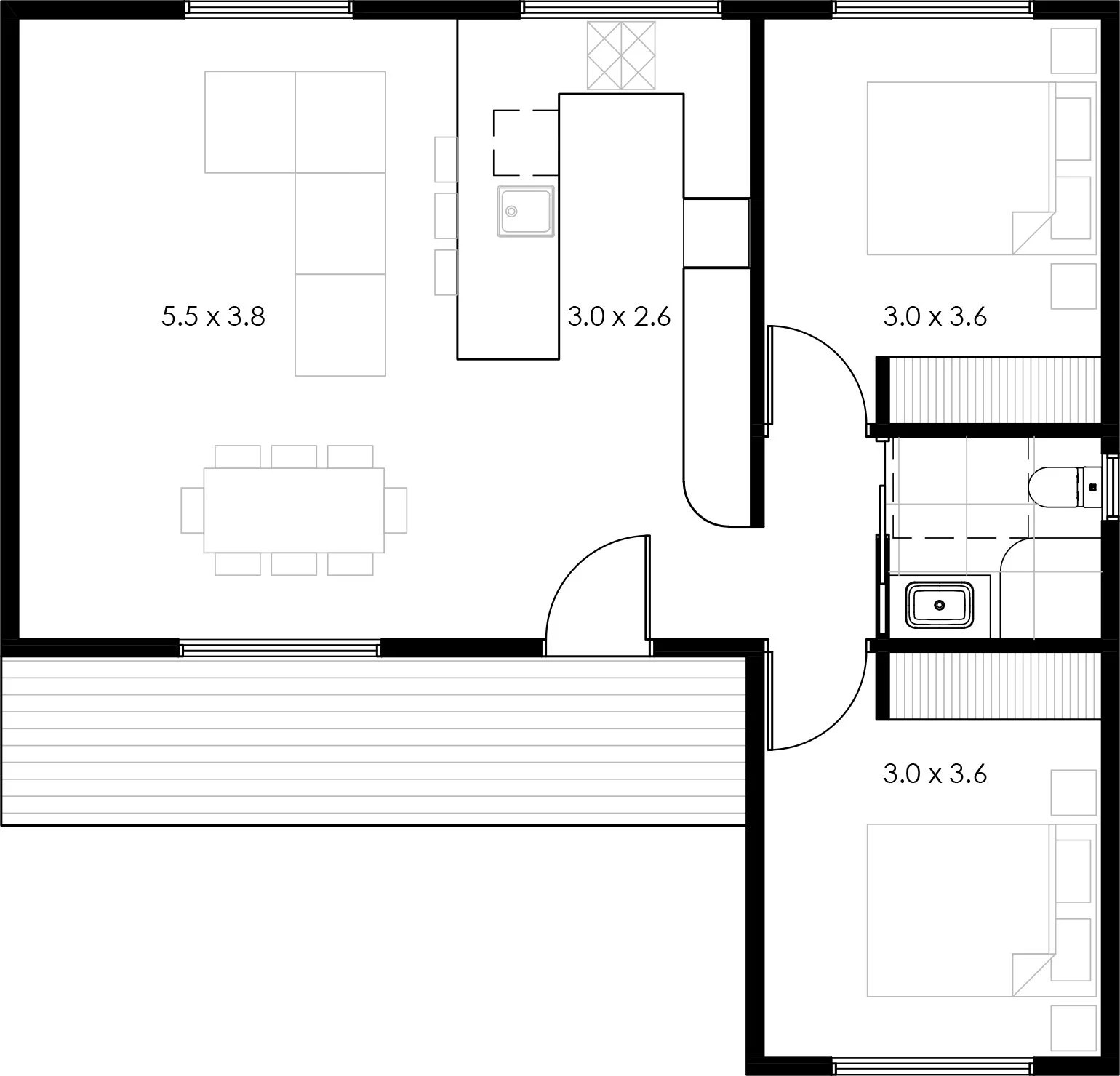 Floor plan for the Hinton 70 square metre design